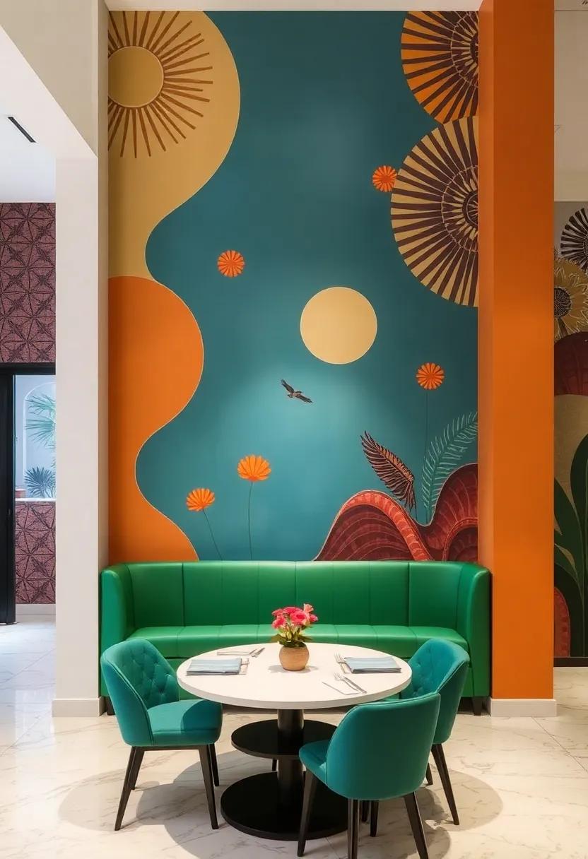 Cultural​ Mosaic: celebrate diversity by creating a mural that features various cultural patterns and motifs, fostering a sense of inclusion in your dining area