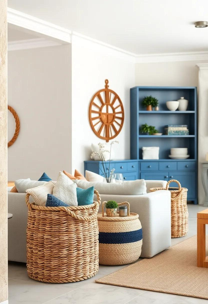Rope Handles on Storage Baskets for Seamless Coastal Decor