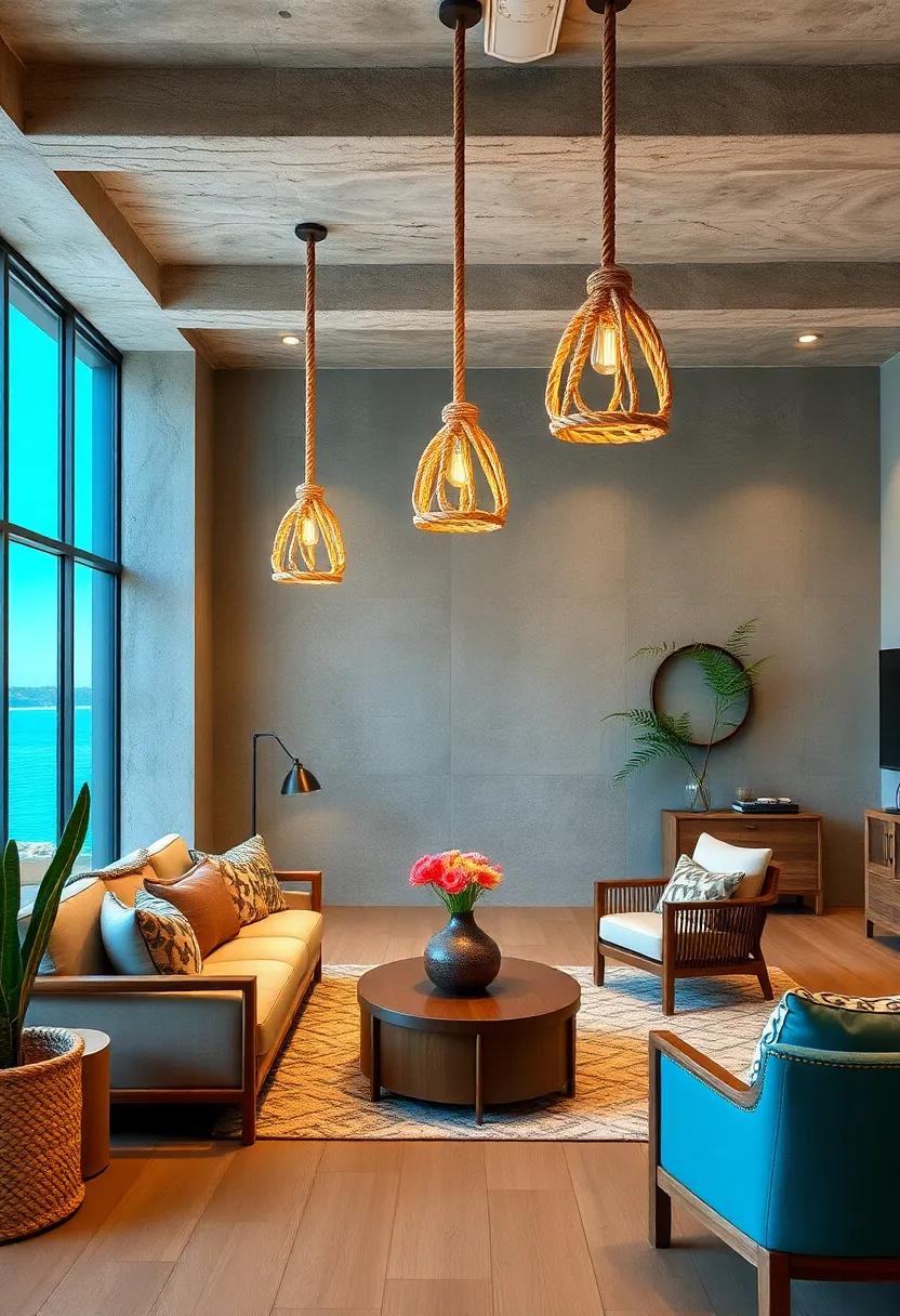 Nautical rope Pendant Lights for Warm⁣ Coastal Ambiance