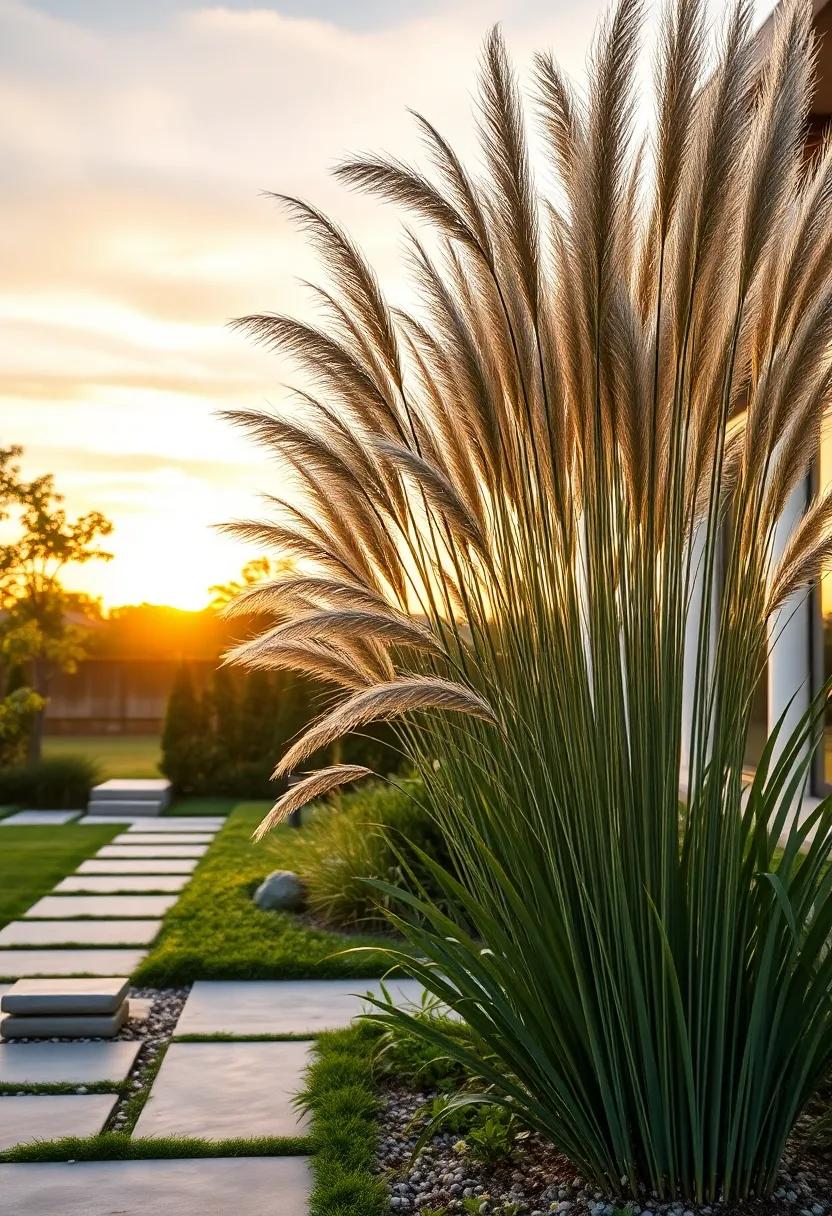 Graceful Waves of Pampas Grass Swaying Gently ​Against a Soft Sunset Sky