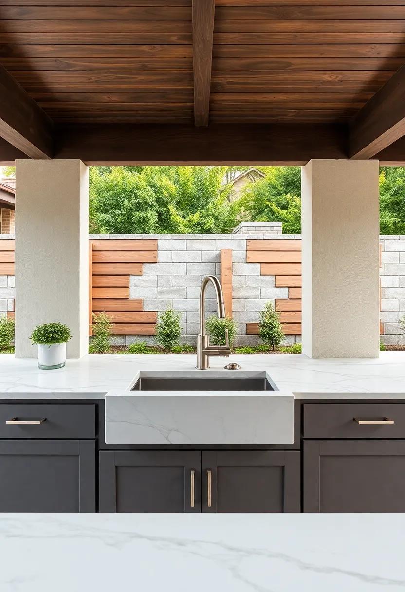 Custom Built-In Sink with High-Arc Faucet Set​ in Marble Countertops Combining Beauty and Practicality Outdoors