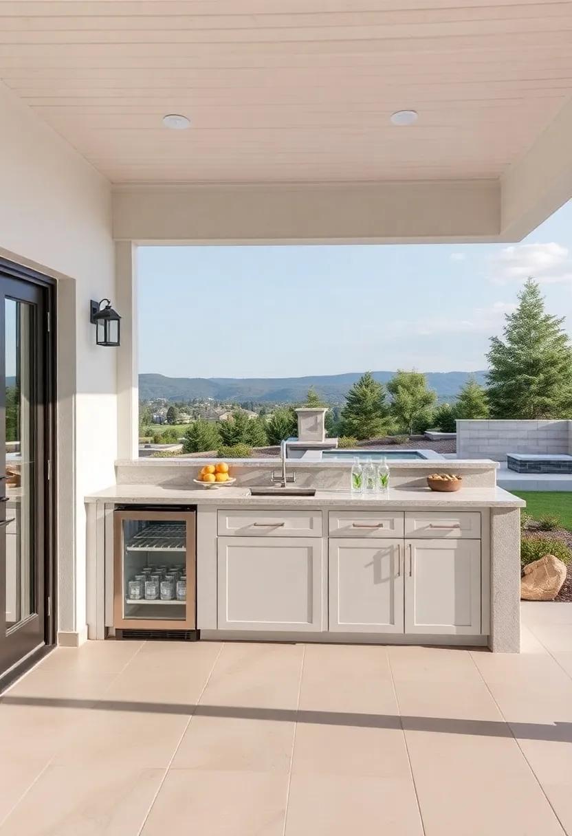 Multi-functional Wet Bar Area with Ice Maker and Sink Set ⁤Against ‍a ⁣Scenic Backyard View⁣ for Effortless Hosting