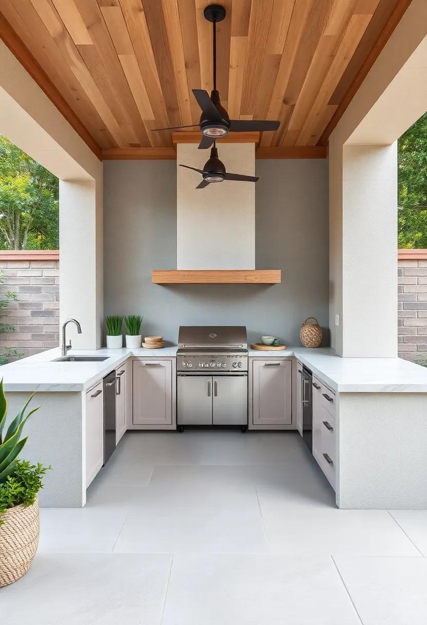 Neutral Tones and Natural Textures Blended​ Seamlessly to Create a Calming and Functional Outdoor Cooking Space