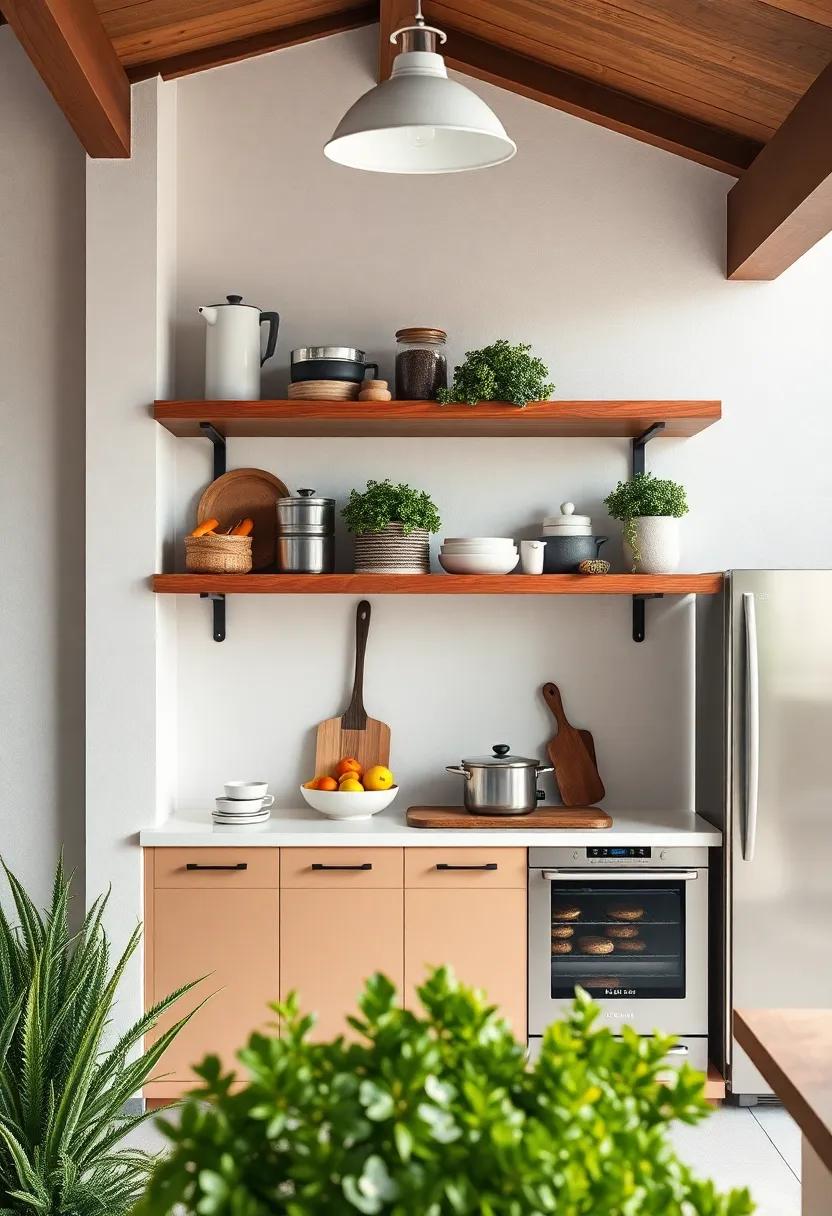 Open Shelving displaying Stylish Cookware and Fresh Produce Adding Personality and Practicality to the Space