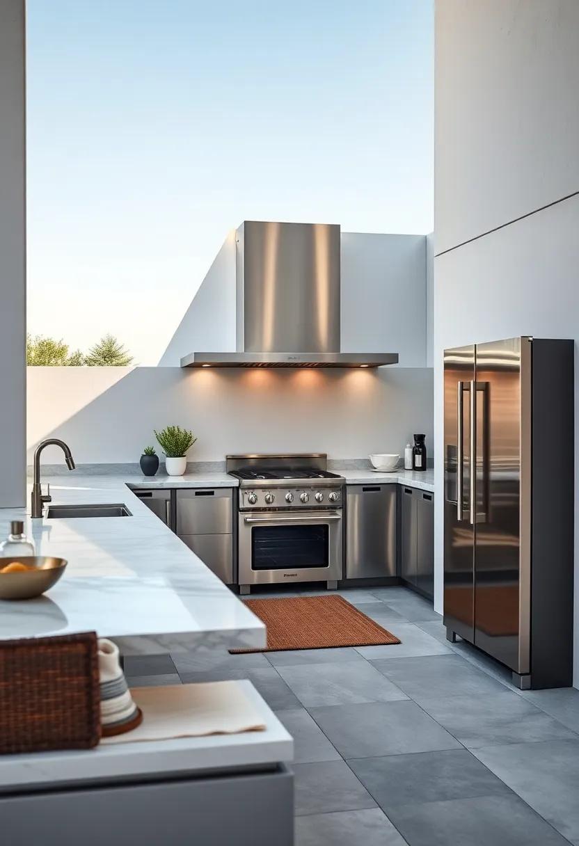Sleek Stainless Steel‍ Appliances blending Modern Technology with Durable Outdoor‍ Design in a Stylish Layout