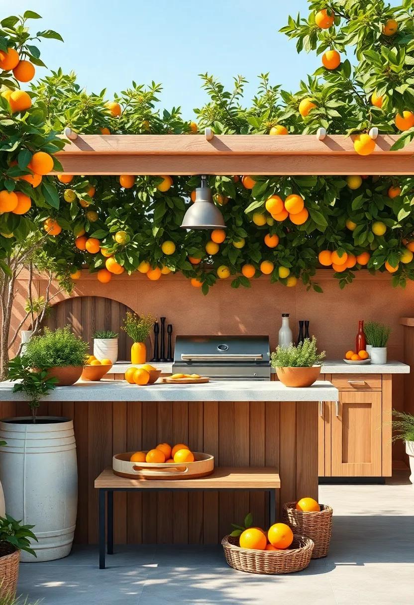 A ‌Vibrant Citrus grove Set Behind the⁢ Outdoor kitchen providing Fresh Ingredients and a Splash of Color