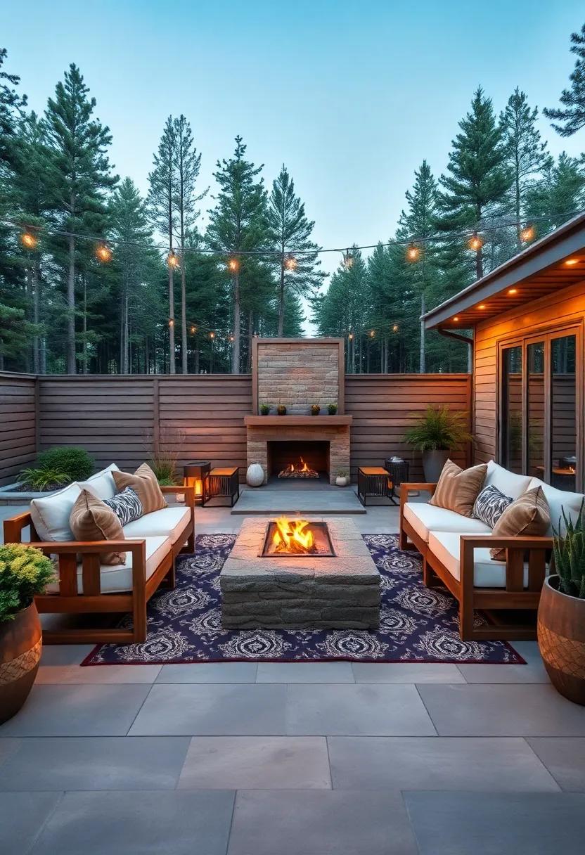 Explore ‍a⁤ stunning edge-of-the-forest⁤ patio where rustic furniture meets flair, featuring cozy fire pits and soft outdoor rugs that make every moment spent outdoors feel special