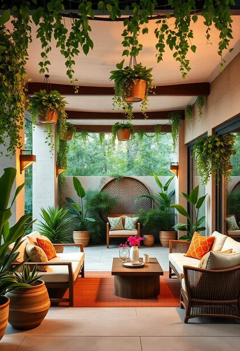 Incorporate hanging planters with cascading vines to add dimension ‌and a lush canopy effect overhead