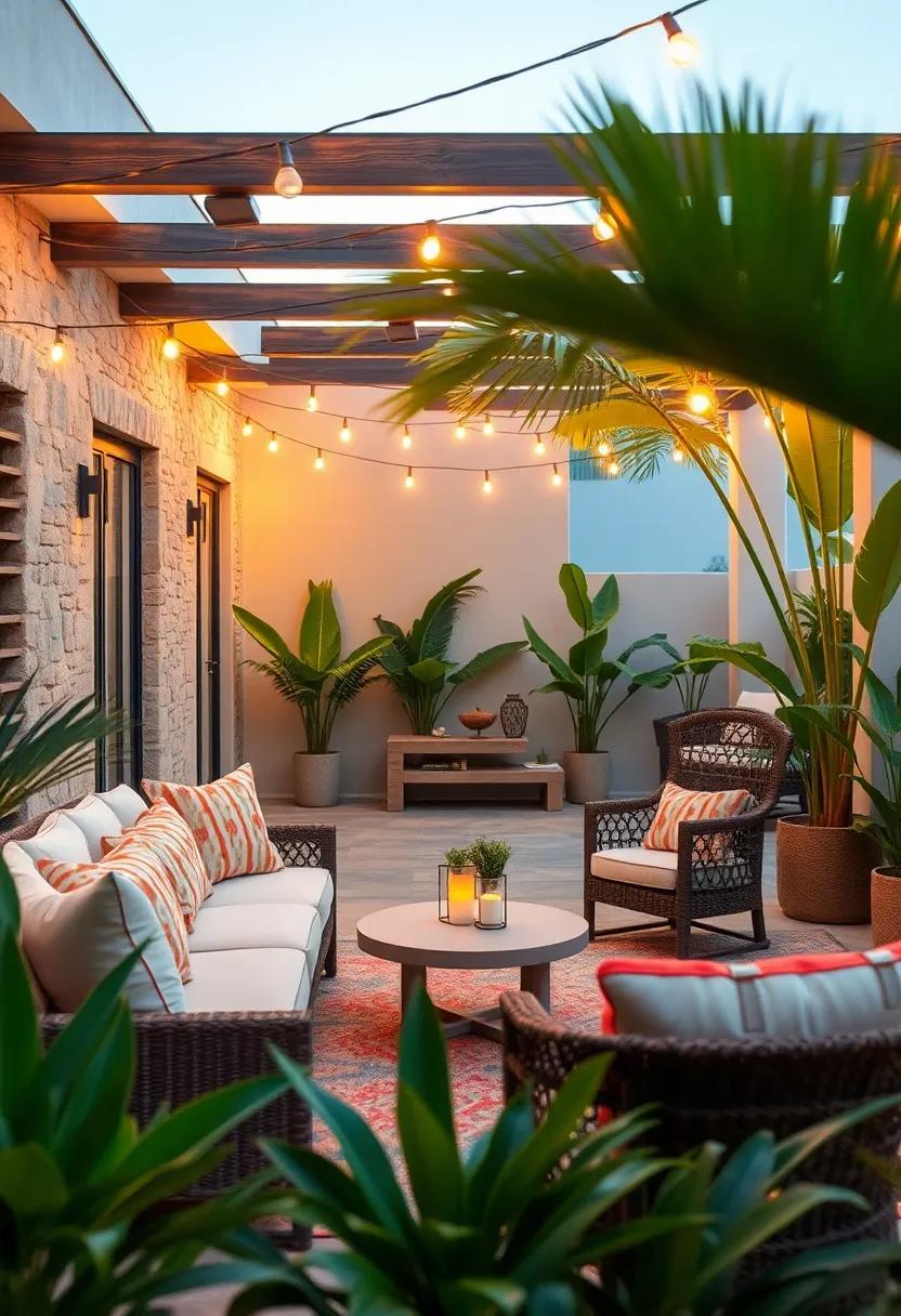 Install ambient string lights or lanterns to maintain a warm, inviting atmosphere as the sun sets