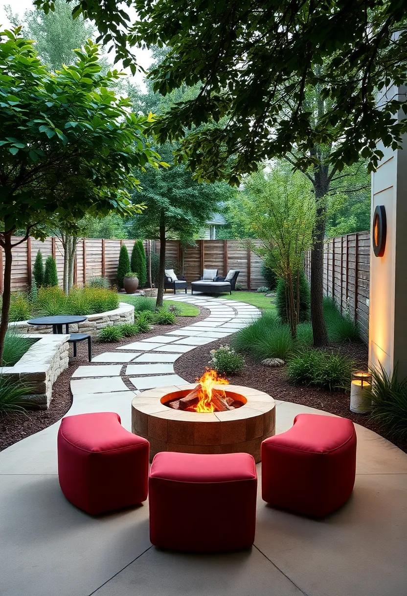 Garden ​Path Fire Circle: A compact⁤ fire‍ pit tucked along a winding stone path, encircled by low stools​ and shaded by mature trees for secluded relaxation