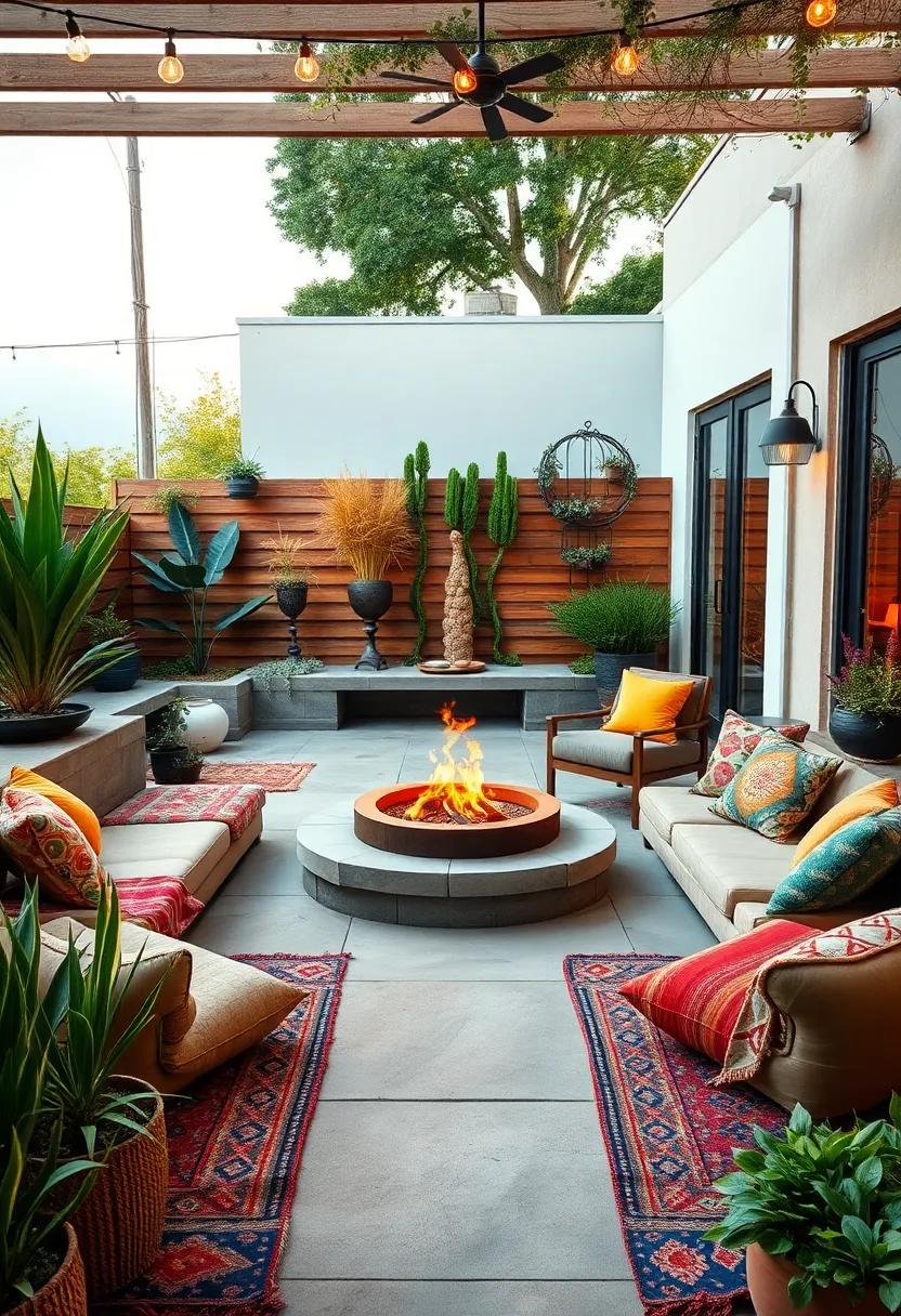 Bohemian Garden ‍Escape:‌ A sunken fire pit encircled by colorful, mismatched cushions and eclectic ⁢rugs that create a⁣ relaxed, artsy atmosphere