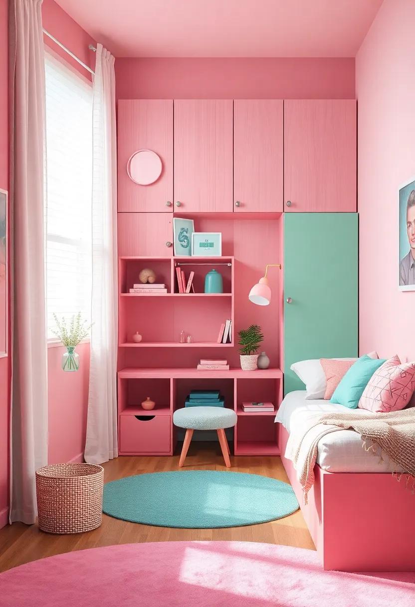 Sleek Storage Solutions Blending Pink and Mint tones For Organized and Aesthetically pleasing Rooms