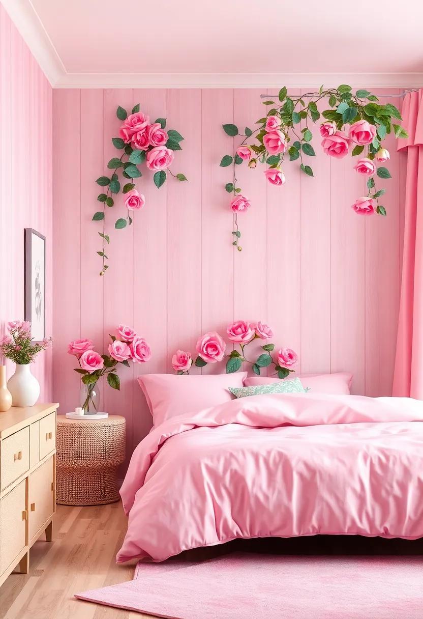 Whimsical Floral Accents Merging Pink Roses and Mint Leaves For a Delicate Room Ambiance