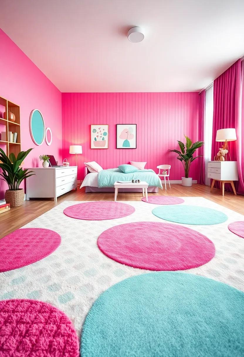 Modern Geometric Rugs Combining Pink and Mint shapes to Anchor the Room With Contemporary Flair