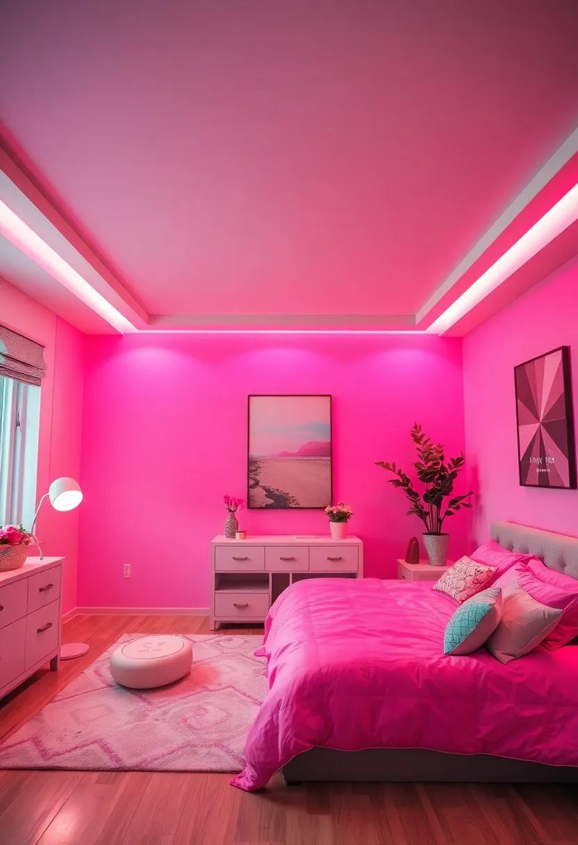 Soft Lighting Fixtures Casting Warm Pink and Cool mint Glows for a Balanced and Inviting Atmosphere