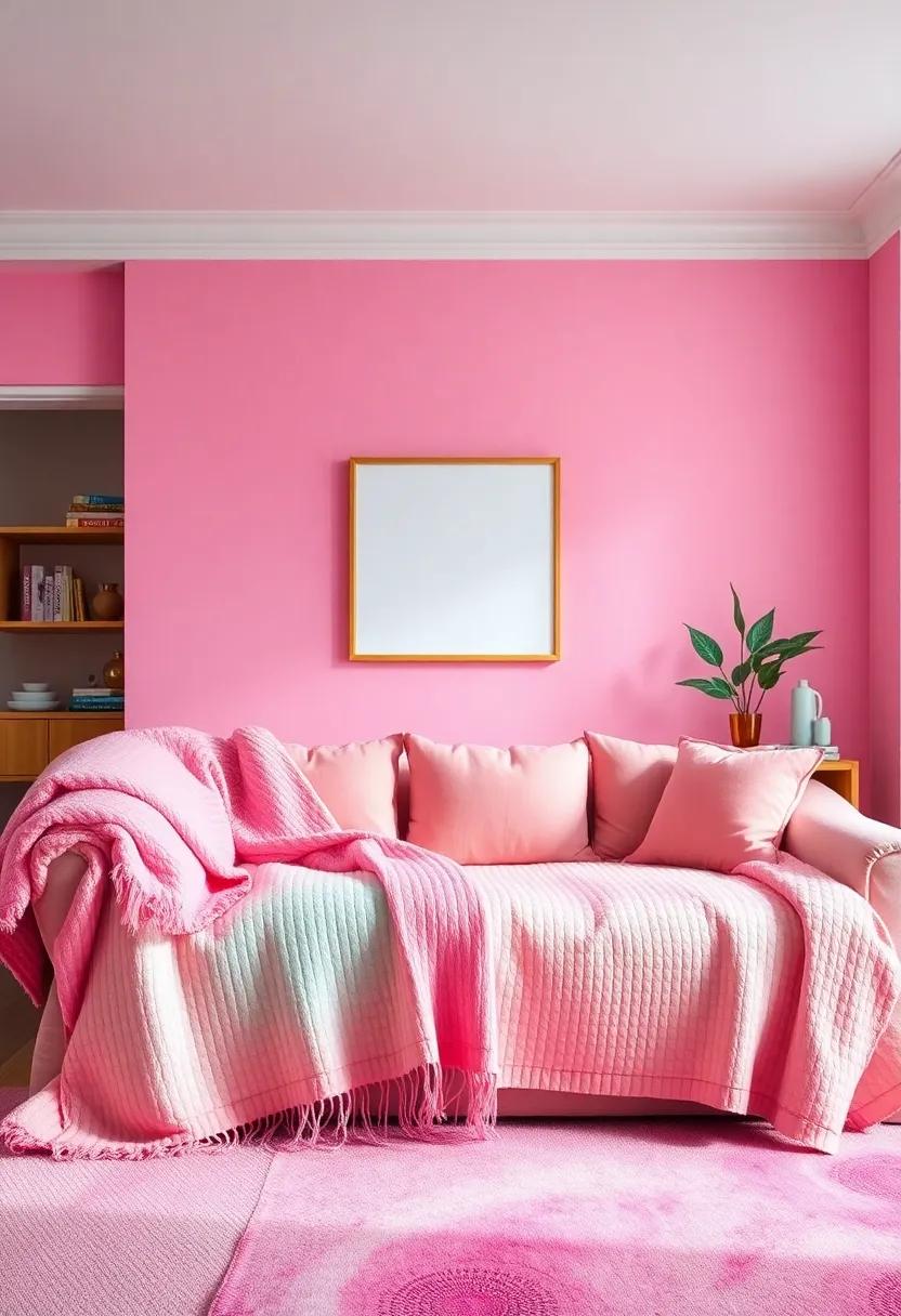 Textured throw Blankets in Ombre Pink and Mint to add Depth and Comfort to Seating Areas