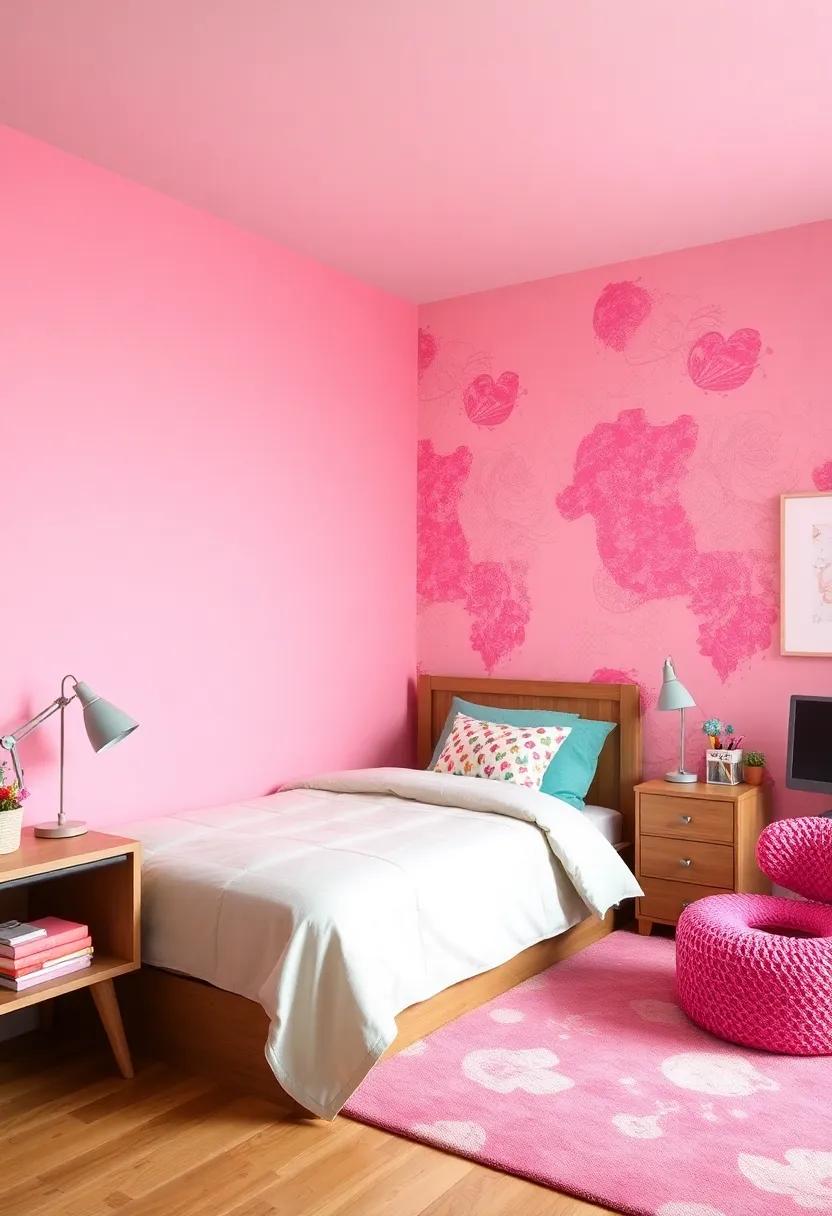 Wall Decals Showcasing Playful Pink and Mint Patterns to Add Personality and Visual Interest