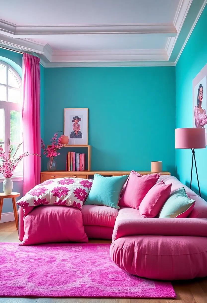 Luxe Velvet Cushions in Blended Pink and Mint Shades Adding a Touch of Plush Comfort and Style