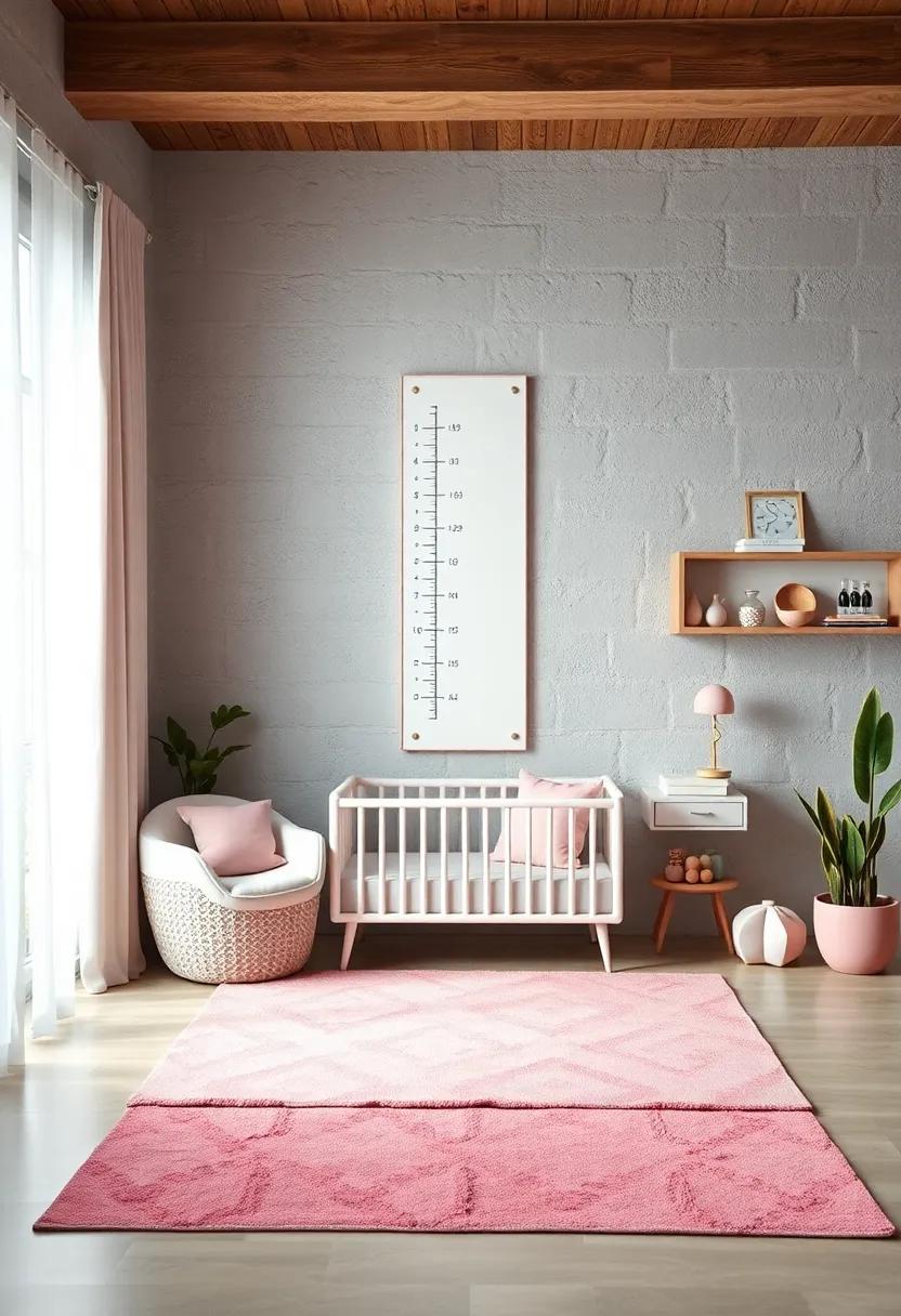 Coordinated Pink and White Growth Chart Mounted on the Wall