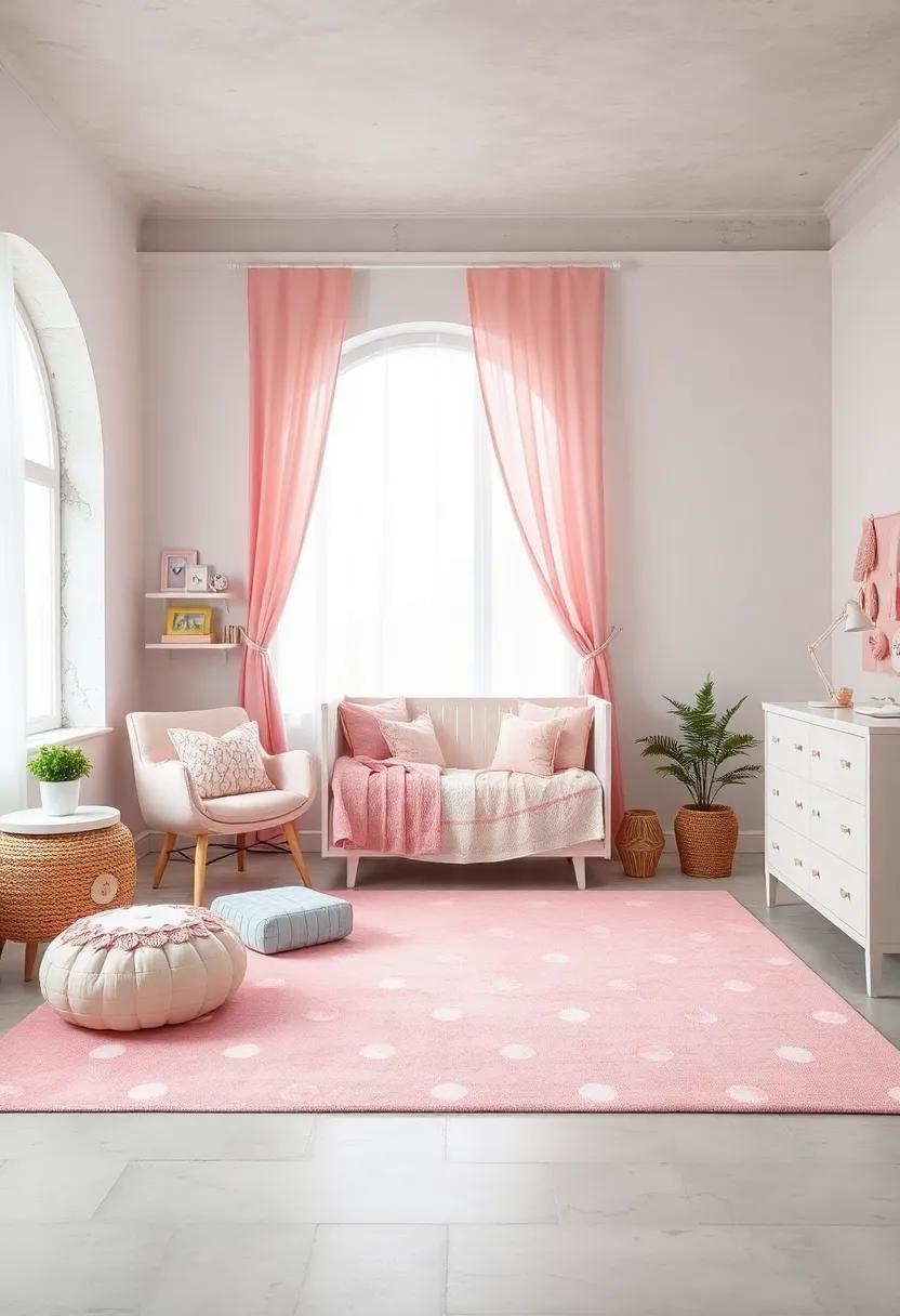 Light Pink Rug with White Polka Dots for a playful Touch