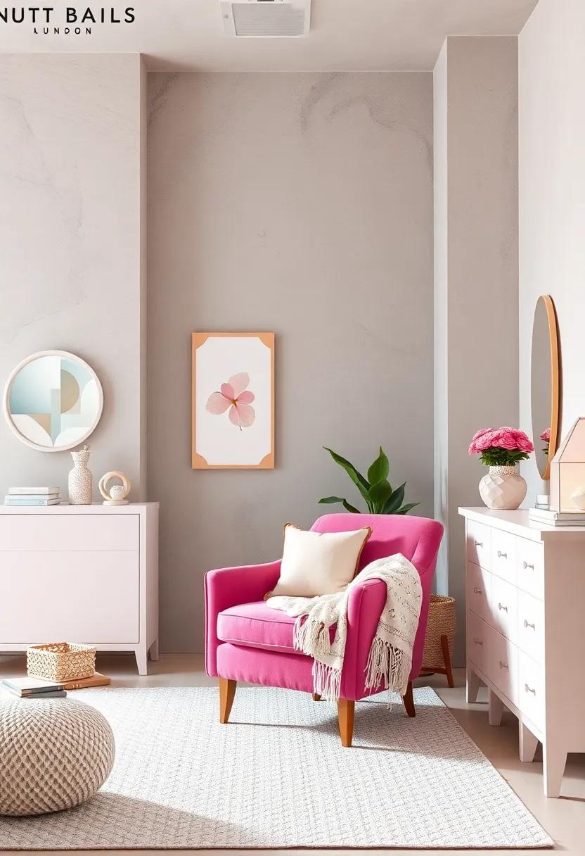 Pink Velvet Armchair Paired with a White Crochet Throw