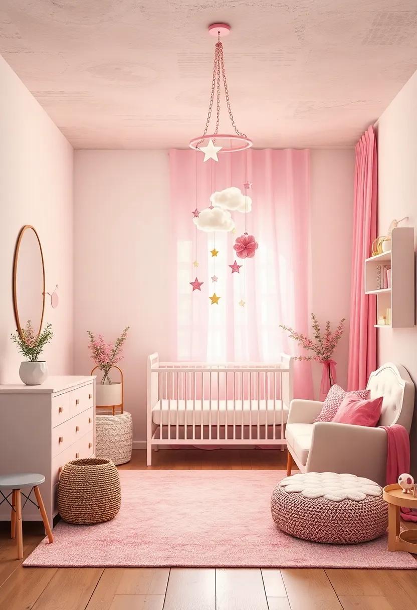 Pink and White Mobile featuring Clouds and stars for a Dreamy Feel