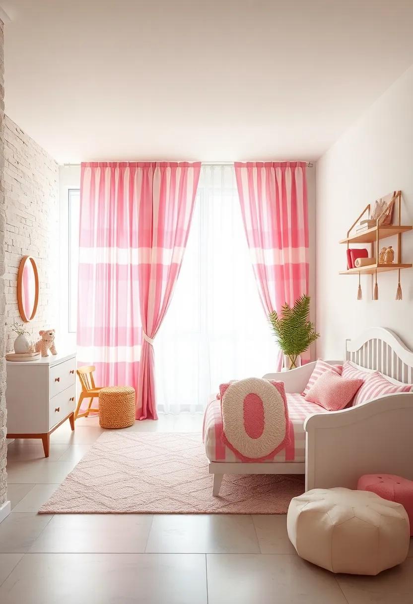 Pink and White Striped Curtains that Gently Filter Natural Light