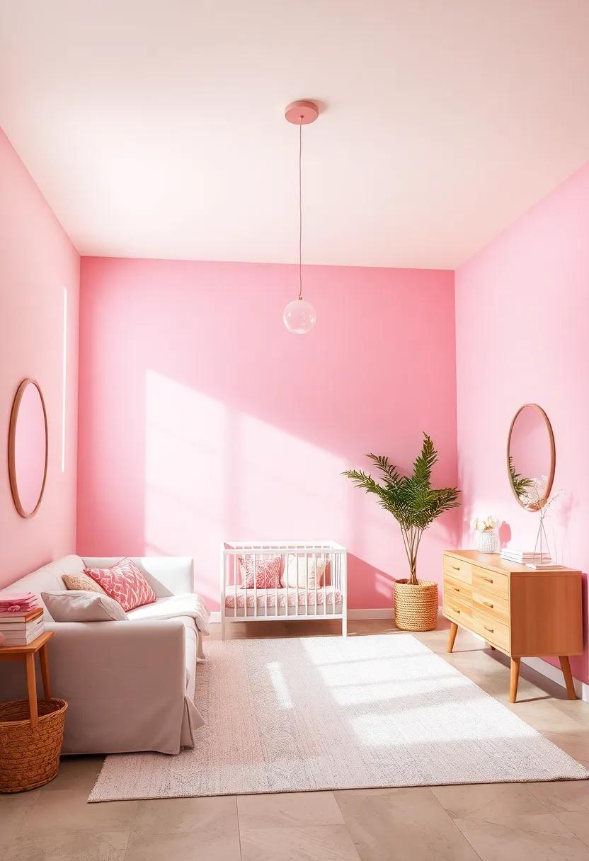 Pink Ombre Painted Wall Merging Softly into White Ceiling
