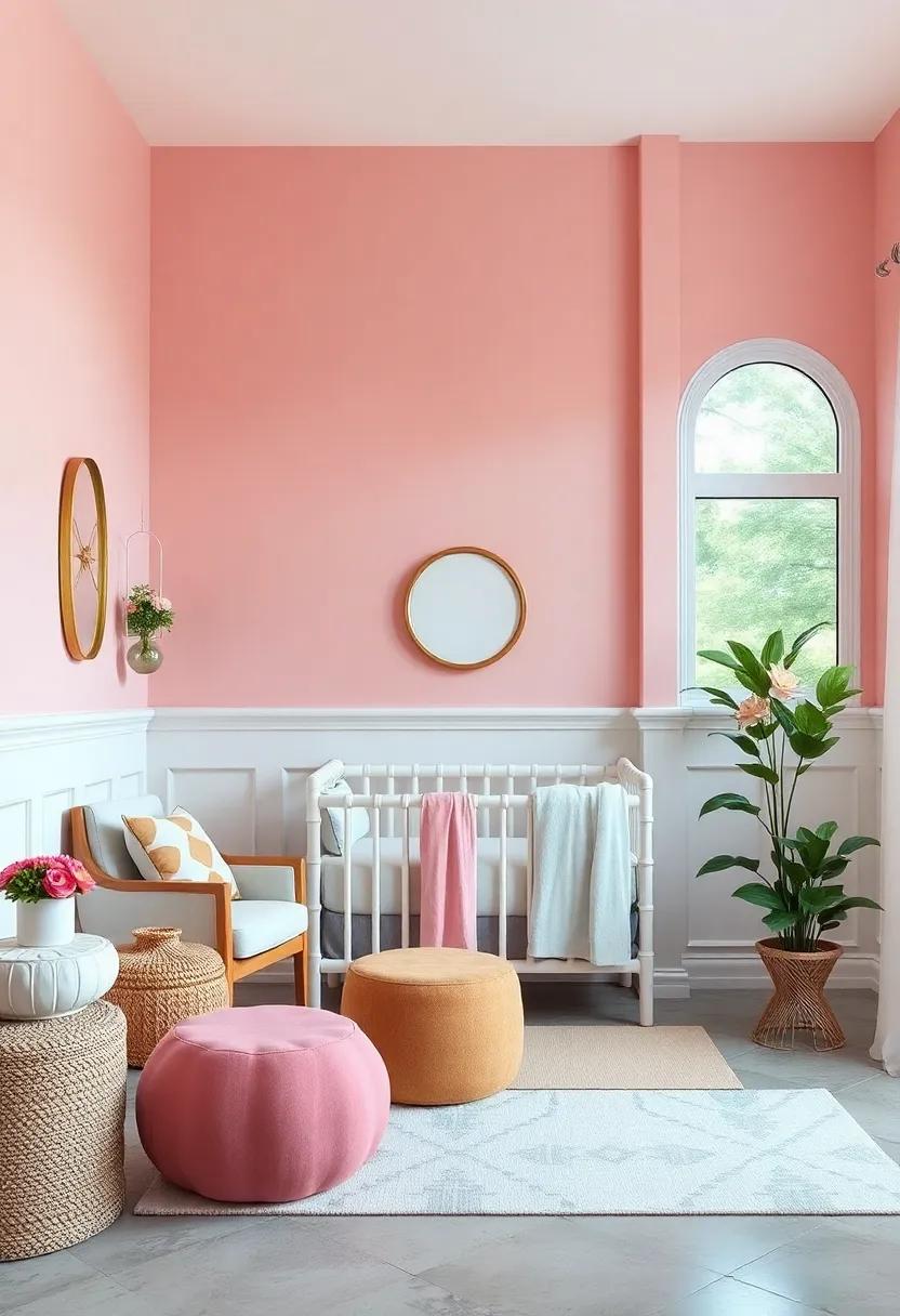 Soft Blush Walls with White Wainscoting for a Timeless Look