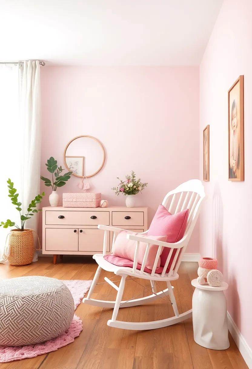 white Rocking Chair with Pink Cushions in a Cozy Corner