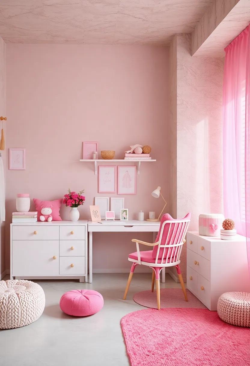 White Desk and Chair Set with Pink Accessories for a Growing Space