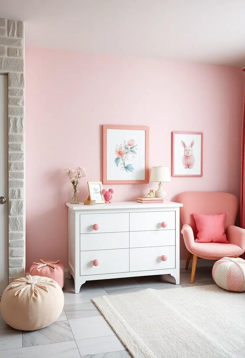 White Dresser with Pink Knobs and Coordinated Wall Art