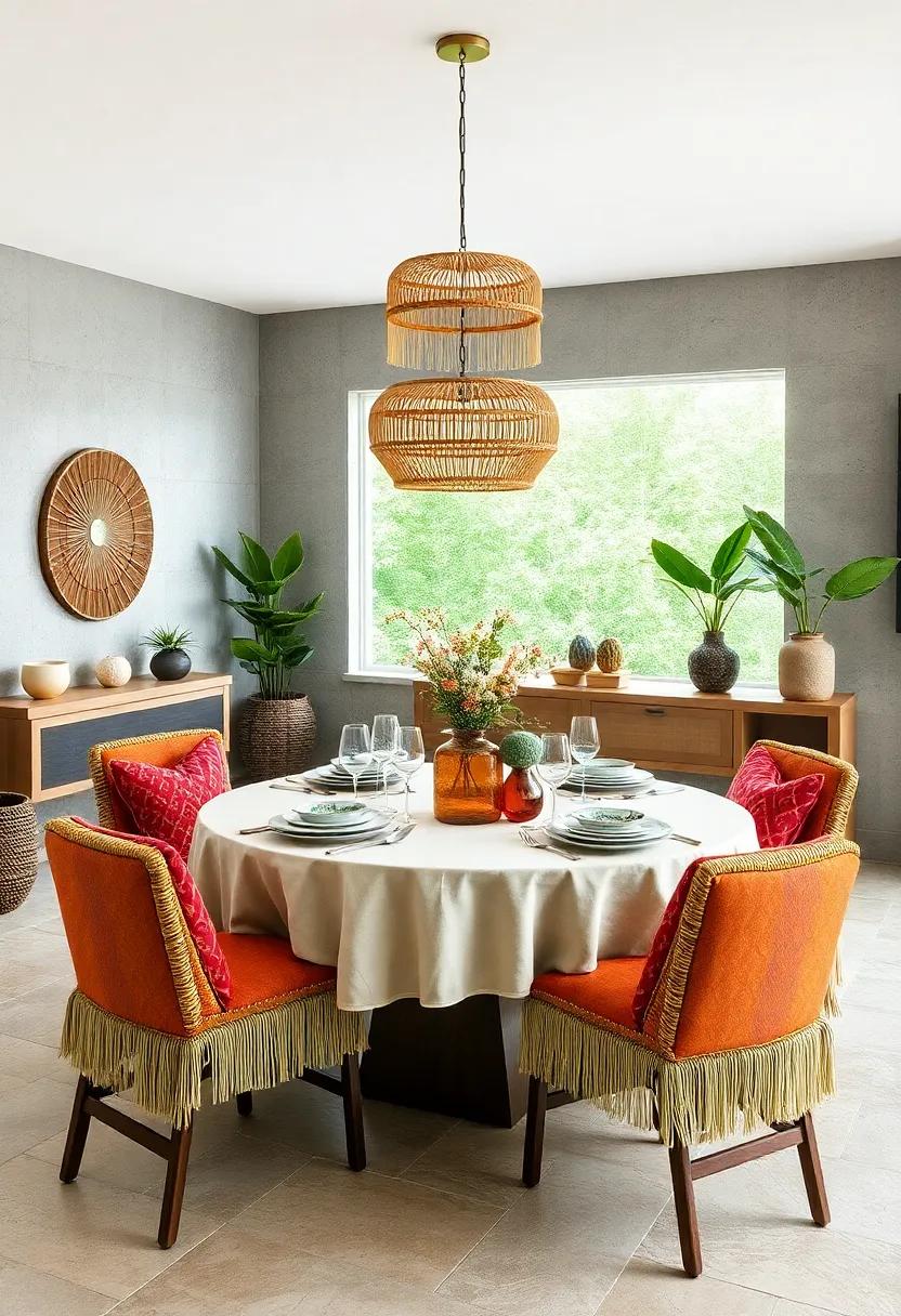Cozy Bohemian Round ⁢Dining‌ Tables Embraced By Vibrant ⁣Textiles And Eclectic Handwoven Accessories