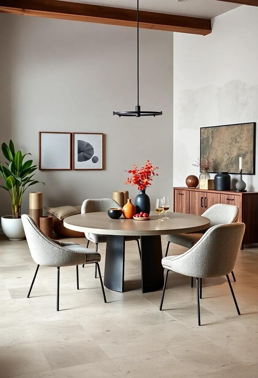 Industrial Chic Round Dining Tables With Exposed Metal Bases And Raw Concrete accessories