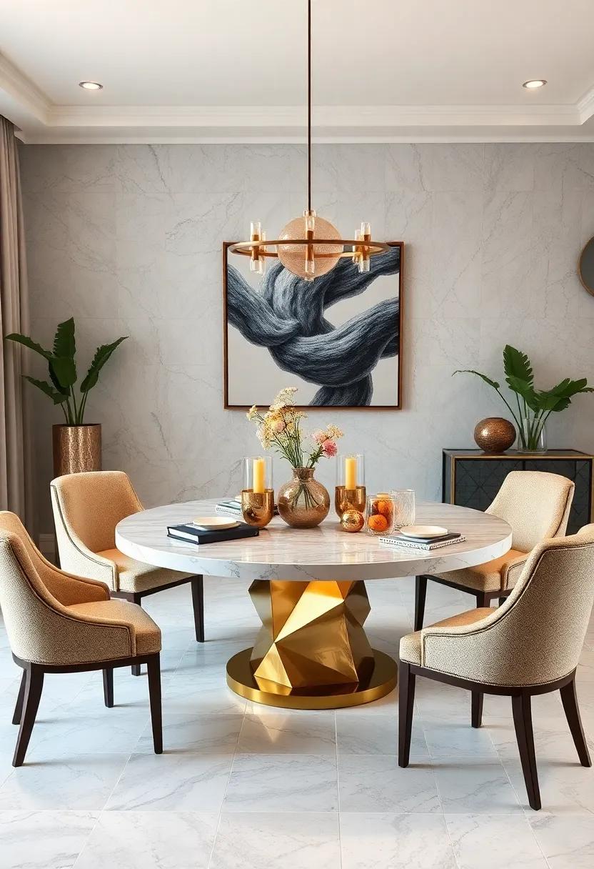 Art deco Inspired Round Tables With Geometric Patterns, Mirrored Surfaces, And Luxurious Metallic Touches