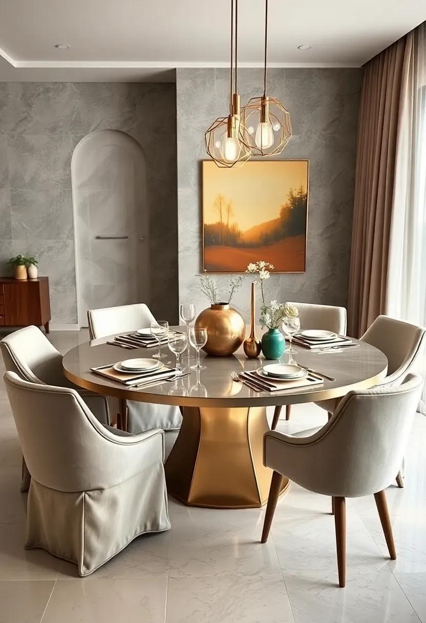 Sophisticated Modern⁣ Round Dining Tables Featuring Sleek Metallic Finishes ⁤and Geometric Centerpieces