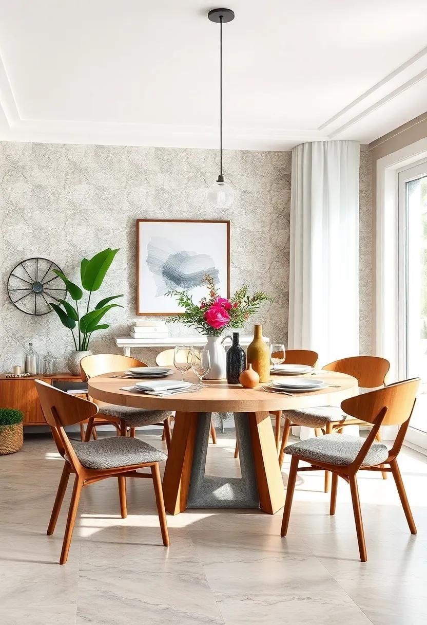 Scandinavian Inspired Round ‌Dining Tables Highlighting ‍Clean Lines, Natural ⁤Wood,​ And Greenery Accents