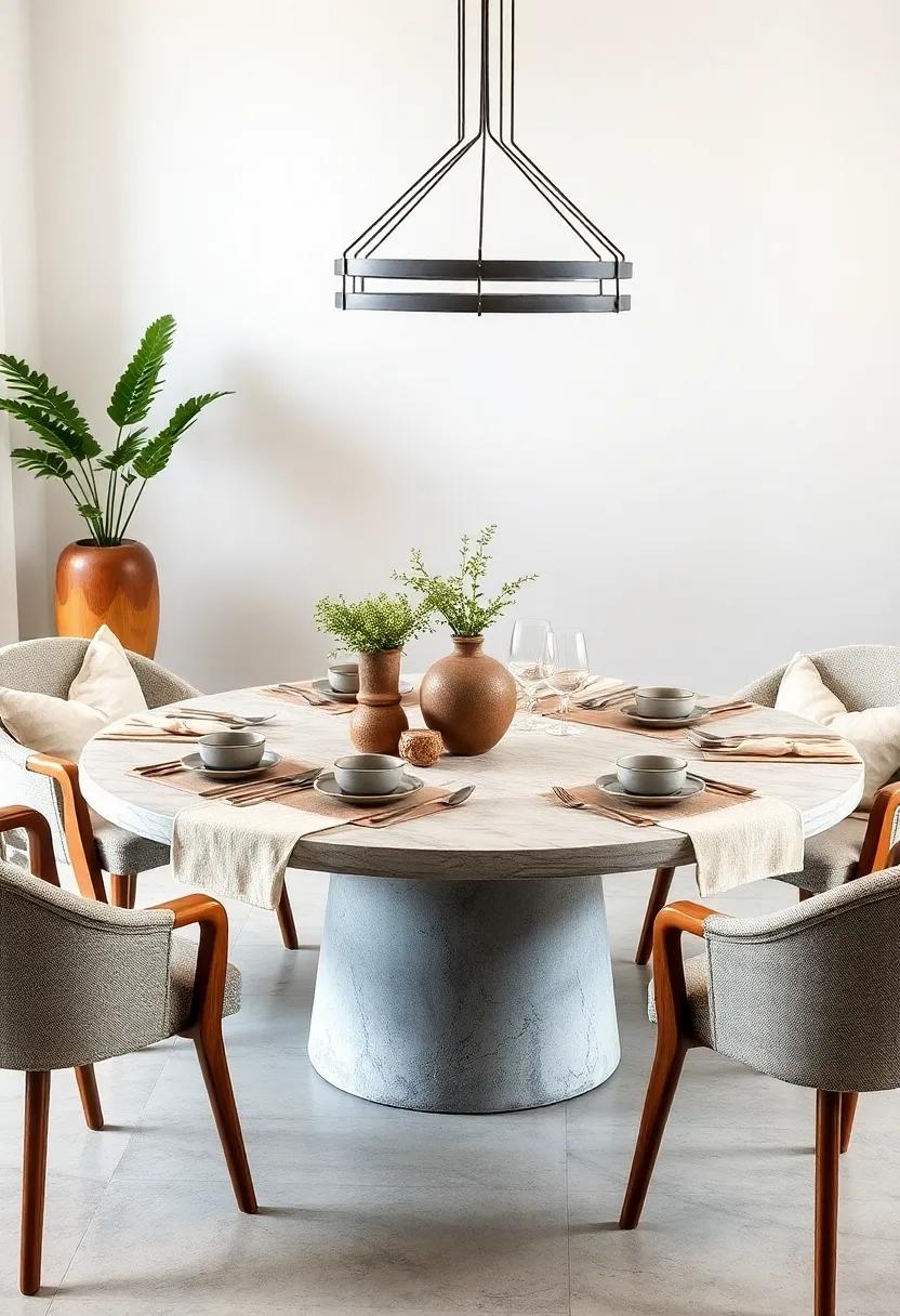 Natural Organic Round Tables Featuring Stoneware,Linen Runners,And⁢ Handcrafted Wooden Utensils