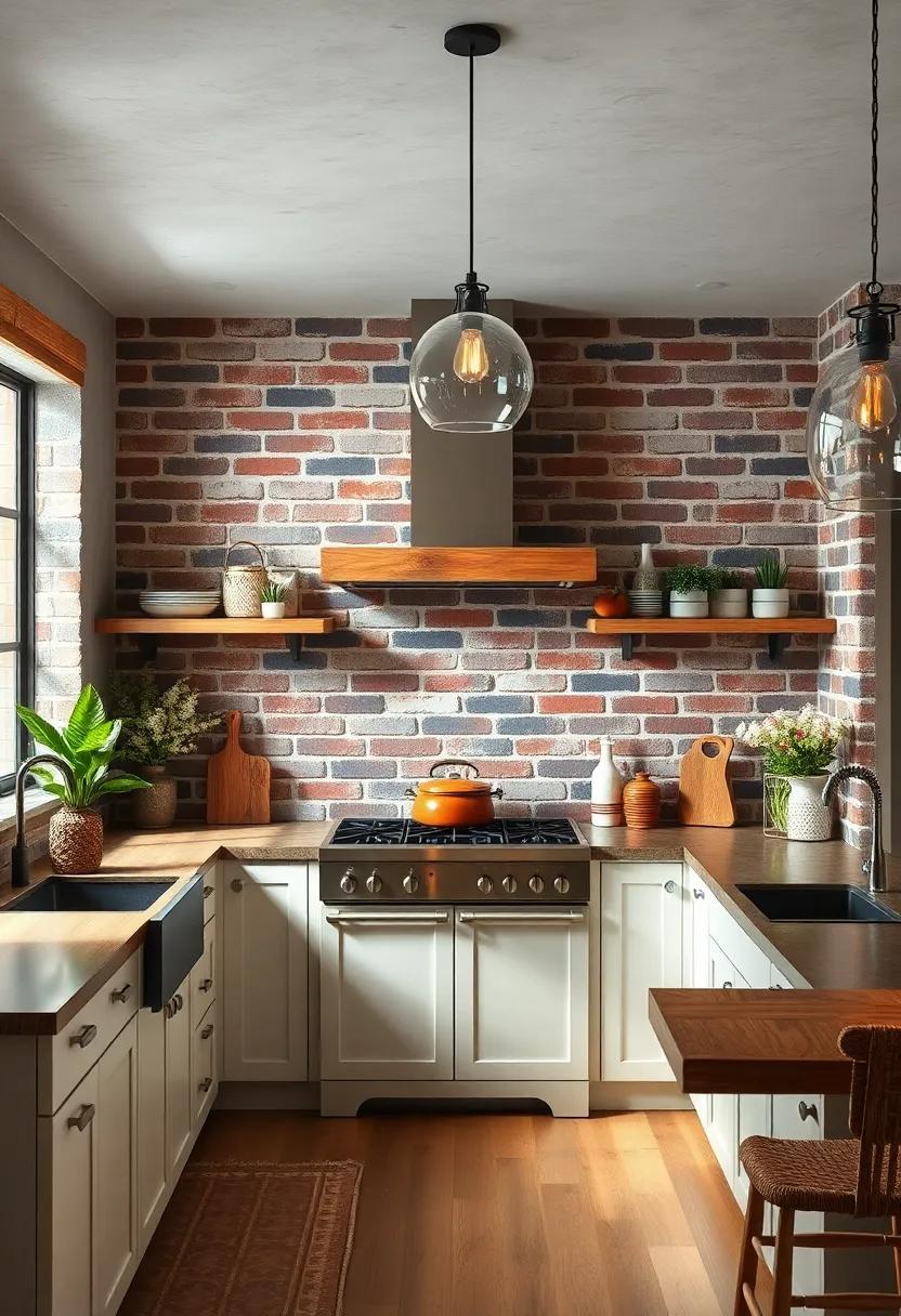 Brick backsplash: introduce texture and‍ earthy tones with a brick backsplash that enhances a farmhouse kitchen vibe