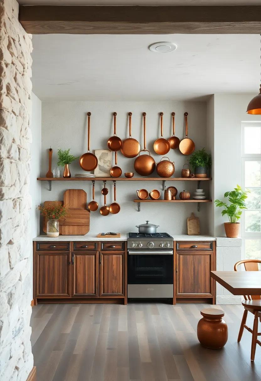 Copper cookware display: Hang ‌your copper pots and ‌pans to add a warm ​metallic glow and a ‌touch of old-world ‌elegance