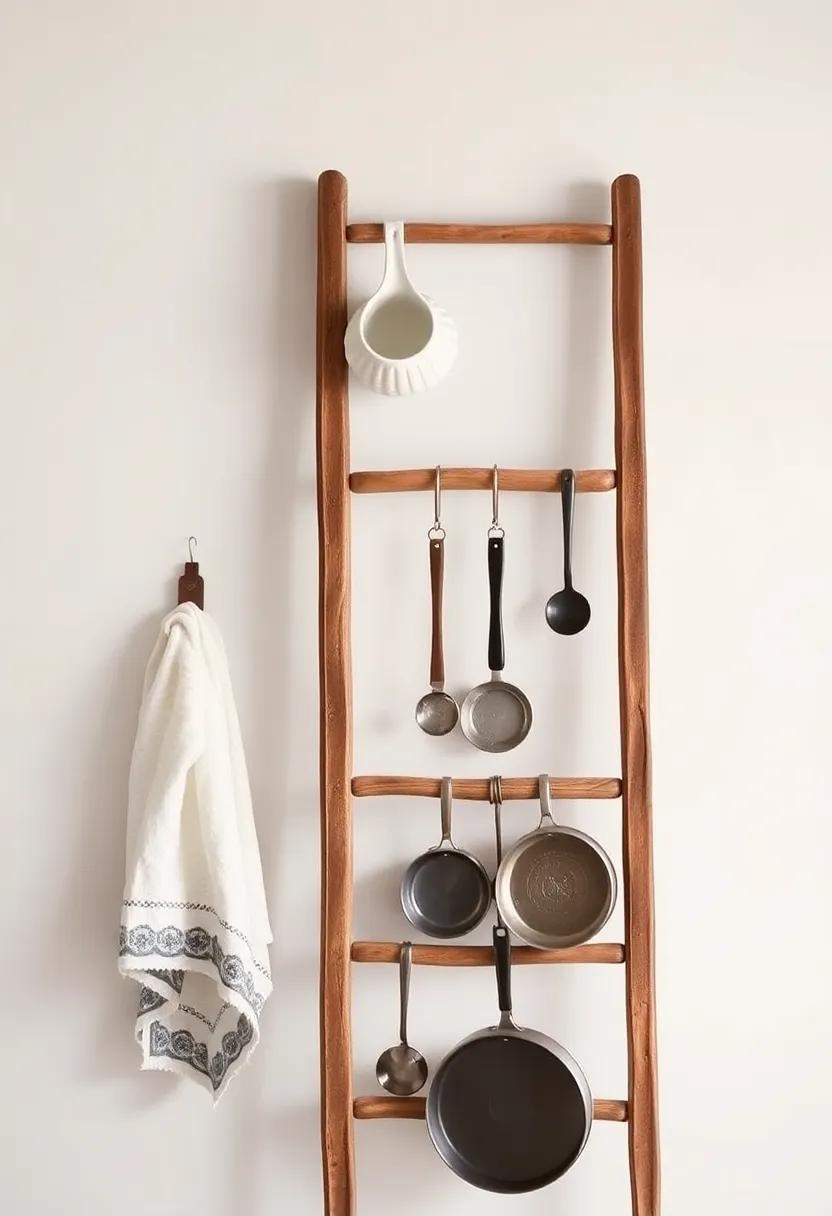 Antique Ladder: Lean ‌an antique wooden ​ladder against the ‍wall to ⁤hang ⁤pots, pans, ⁣and kitchen towels stylishly