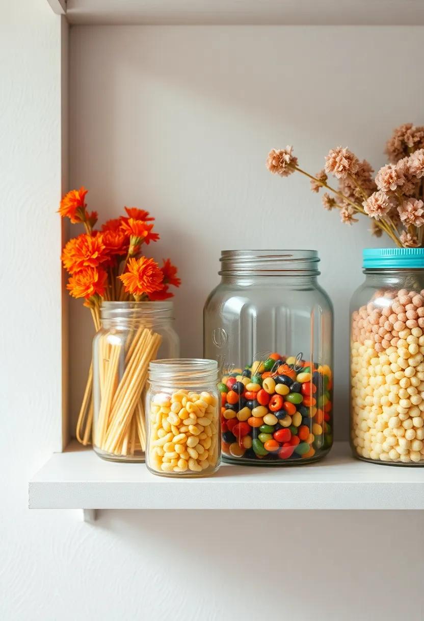 canning Jars Display: Fill canning jars with colorful pasta, ‍beans, or dried flowers, and display them on ⁣a shelf for both storage and decor