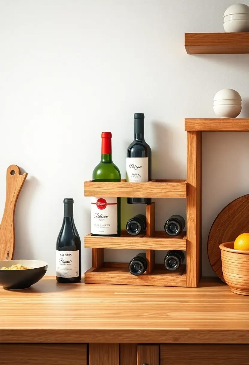 Chic Wine Bottle ‍Holder: Design‍ a wooden wine rack to keep your favorite⁢ bottles organized and on display, enhancing ⁢the rustic charm ‍of your culinary space