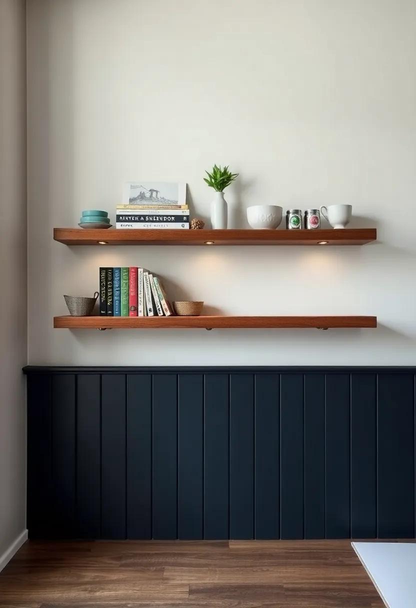 Floating Shelves: Install floating shelves made from reclaimed wood to display cookbooks and​ decorative items effortlessly