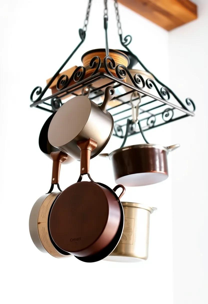 Hanging Pot Rack: A wrought iron​ pot rack suspended from the ceiling offers a stylish ‌way to showcase your cookware while​ saving valuable cabinet space