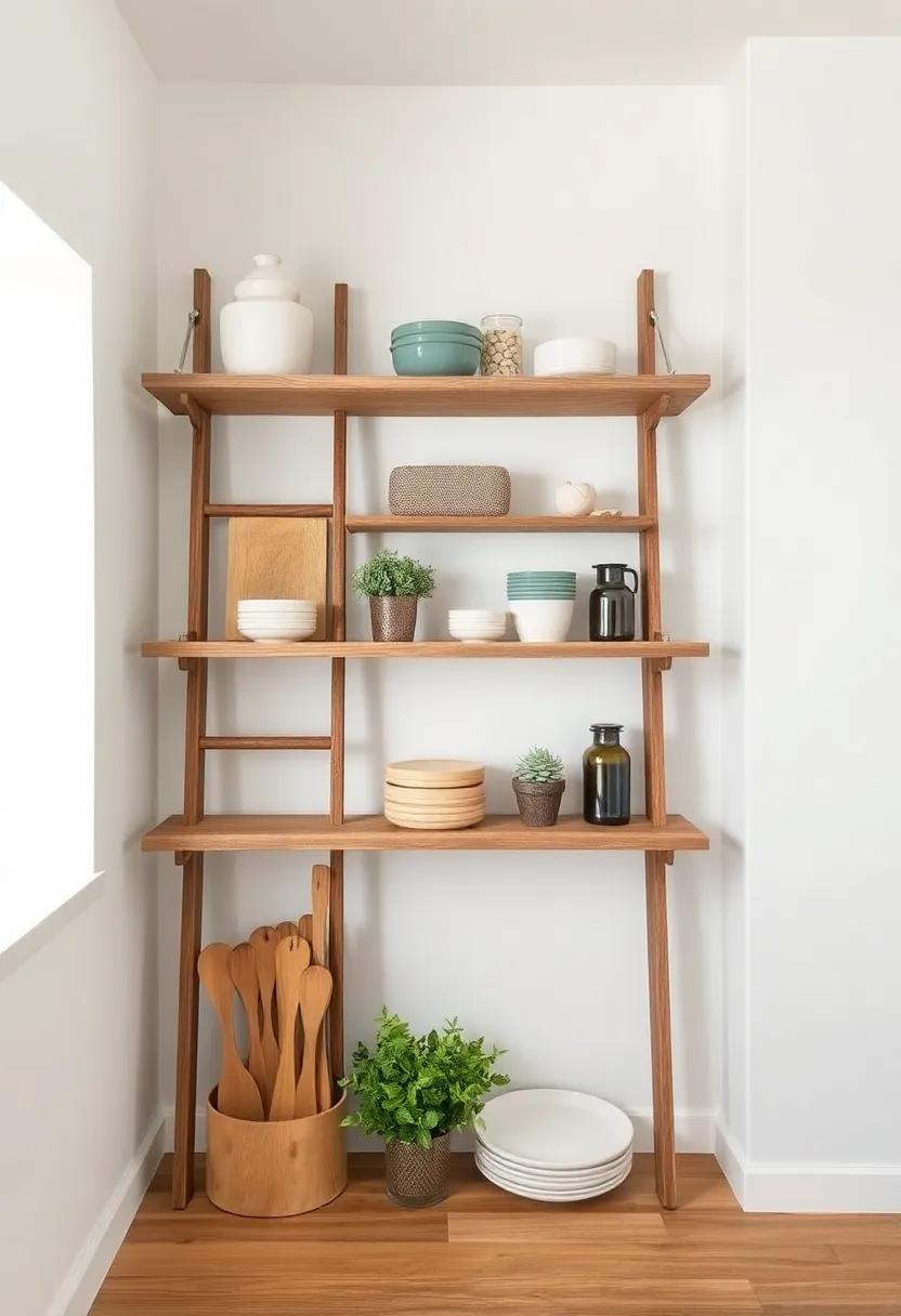 Ladder Shelves: Use ladder-style shelves to ⁣create⁤ multiple levels of storage while maintaining a light and airy‍ look in your kitchen