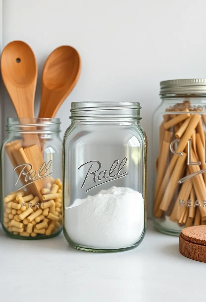 Mason ⁣Jar⁣ Organizers: Use mason ‌jars to store everything from pasta to flour while adding a charming,⁢ farmhouse‍ feel to your kitchen counter