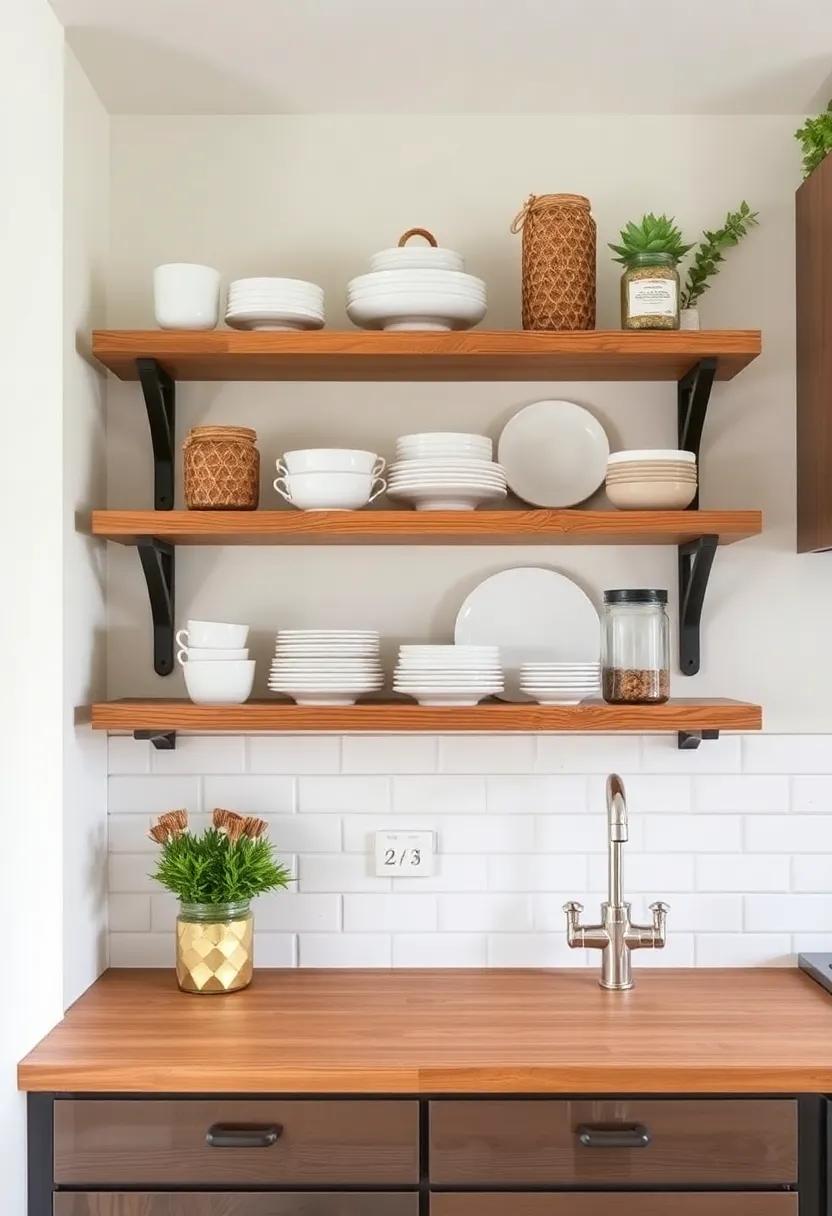 Open Shelving with Reclaimed​ Wood: install open shelves made from reclaimed wood to⁢ display ⁣your favorite dishware⁢ and decorative jars, adding both charm and easy access