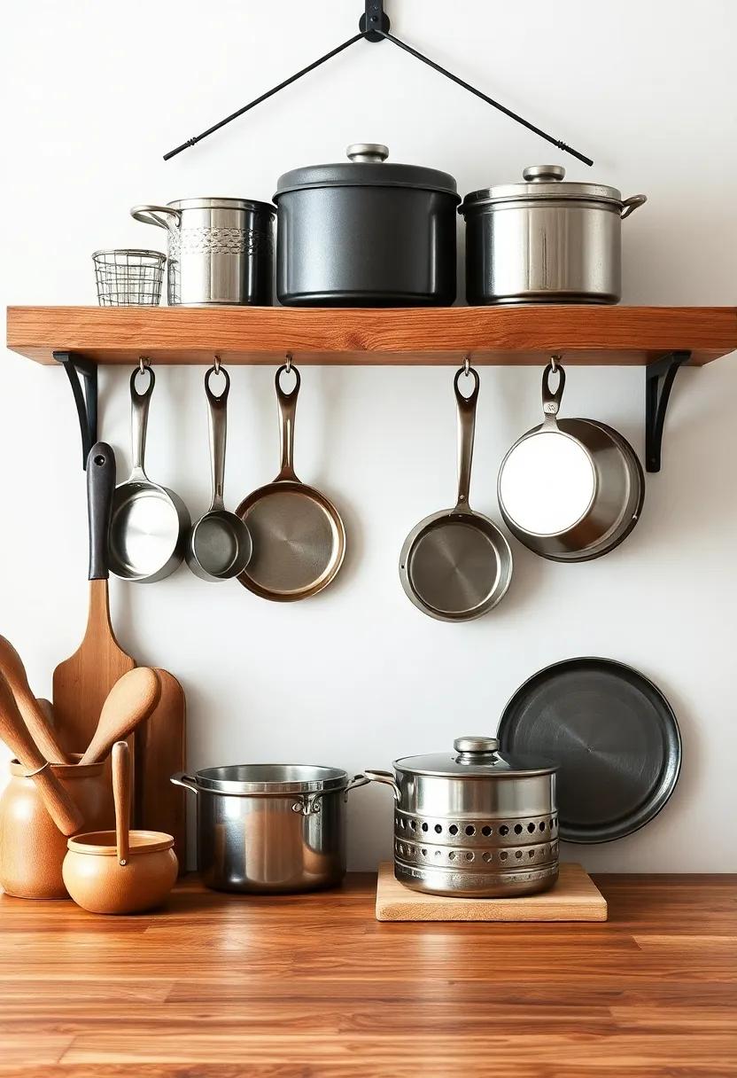 Pot Racks: Hang pots and pans from a rustic ‍pot rack ⁤to free up​ cabinet space‌ while showcasing your⁣ cookware