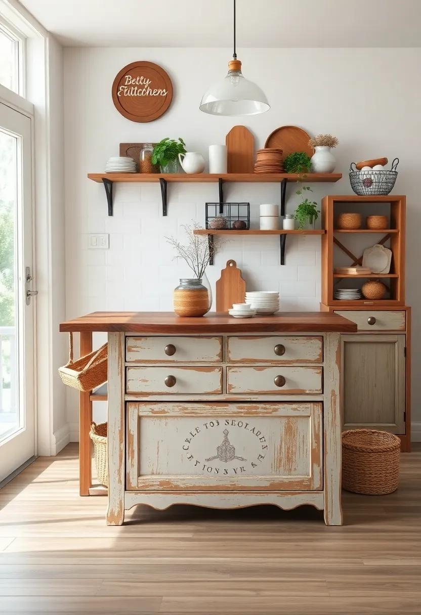 Repurposed ⁢Furniture:‍ Transform an old dresser into a charming​ kitchen island with additional storage solutions, providing‌ both⁢ character and function
